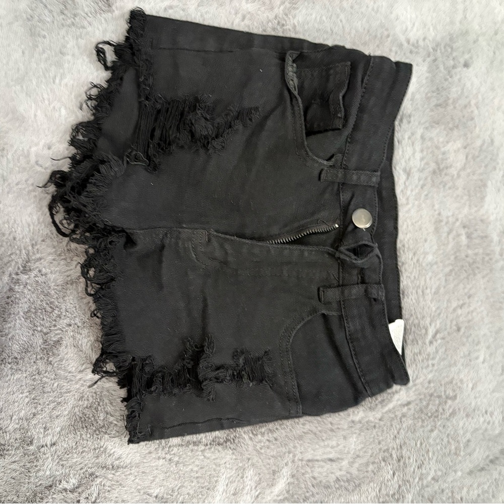 SHEIN Black Distressed Jean Shorts